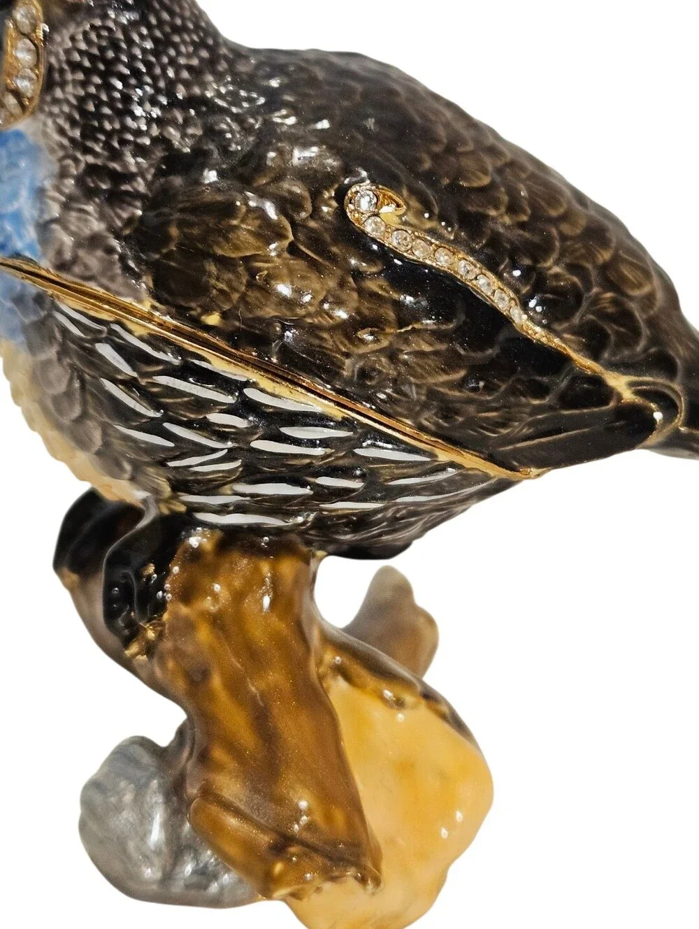 Bejeweled Quail Bird Perched On A Log Trinket Box